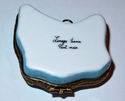 LIMOGES BOX - CHRISTMAS TREE ORNAMENT - ANGEL IN A BLUE GOWN BLOWING A HORN