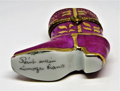 LIMOGES FRANCE BOX~ WESTERN COWBOY BOOT & HORSESHOE ~COWGIRL~ TEXAS ~ PEINT MAIN