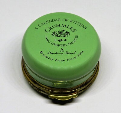 CRUMMLES ENGLISH ENAMEL BOX - KITTEN & FLOWERS & EASTER EGGS - LESLEY ANNE IVORY