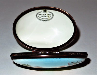 HALCYON DAYS ENAMEL BOX - BUNNY BONBONNIERE - BROWN RABBIT & YELLOW FLOWERS