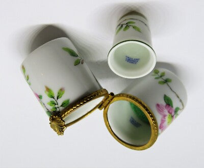 LIMOGES FRANCE BOX~ HAVILAND ~ 2 PIECE FLORAL SEWING SET ~ THIMBLE & NEEDLE ETUI