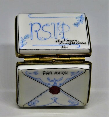 LIMOGES FRANCE BOX - WEDDING INVITATION - RSVP CARD -TOP HAT & GLOVES- FLOWERS