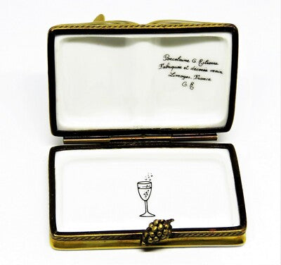 LIMOGES FRANCE BOX ~ RIBIERRE ~ BOOK OF CHAMPAGNE & FLUTE ~ GRAPES ~ PEINT MAIN