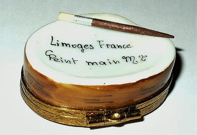 LIMOGES FRANCE BOX ~ ARTIST'S PAINT SET ~ PALETTE & BRUSHES ~ PEINT MAIN