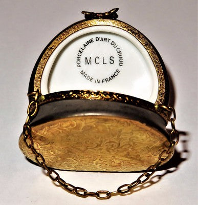 LIMOGES FRANCE BOX- GOLD INCRUSTATION PURSE & CHAIN - LEAF & SCROLL DESIGN - BAG