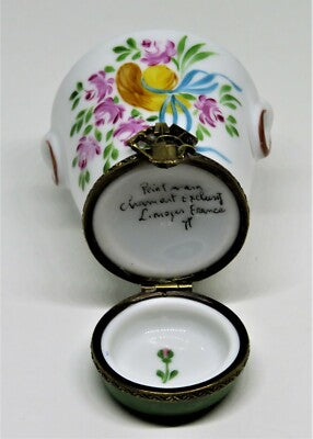 LIMOGES FRANCE BOX~ CHAMART ~ GARDEN PLANTER POT & TOOLS ~ FLOWERS ~ PEINT MAIN