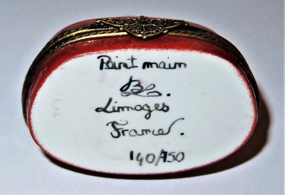 LIMOGES FRANCE BOX - BUDDHA & GOLDEN BALL -LOTUS FLOWER & CHINESE CHARACTERS- LE