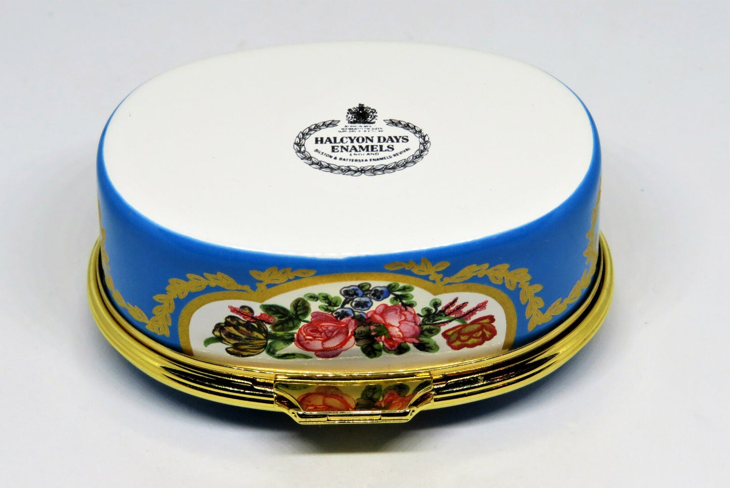 HALCYON DAYS ENGLISH ENAMEL BOX - FLORAL - SEVRES PORCELAIN PLAQUE 1780 - MIB