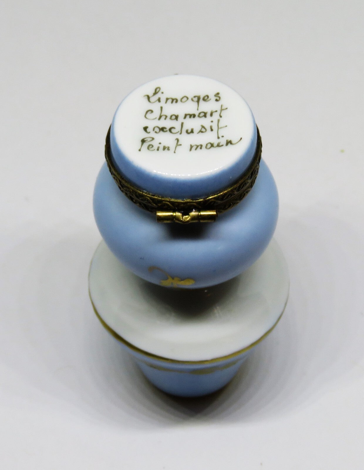 LIMOGES FRANCE BOX - CHAMART - BLUE FLORAL TABLE LAMP - PINK ROSES