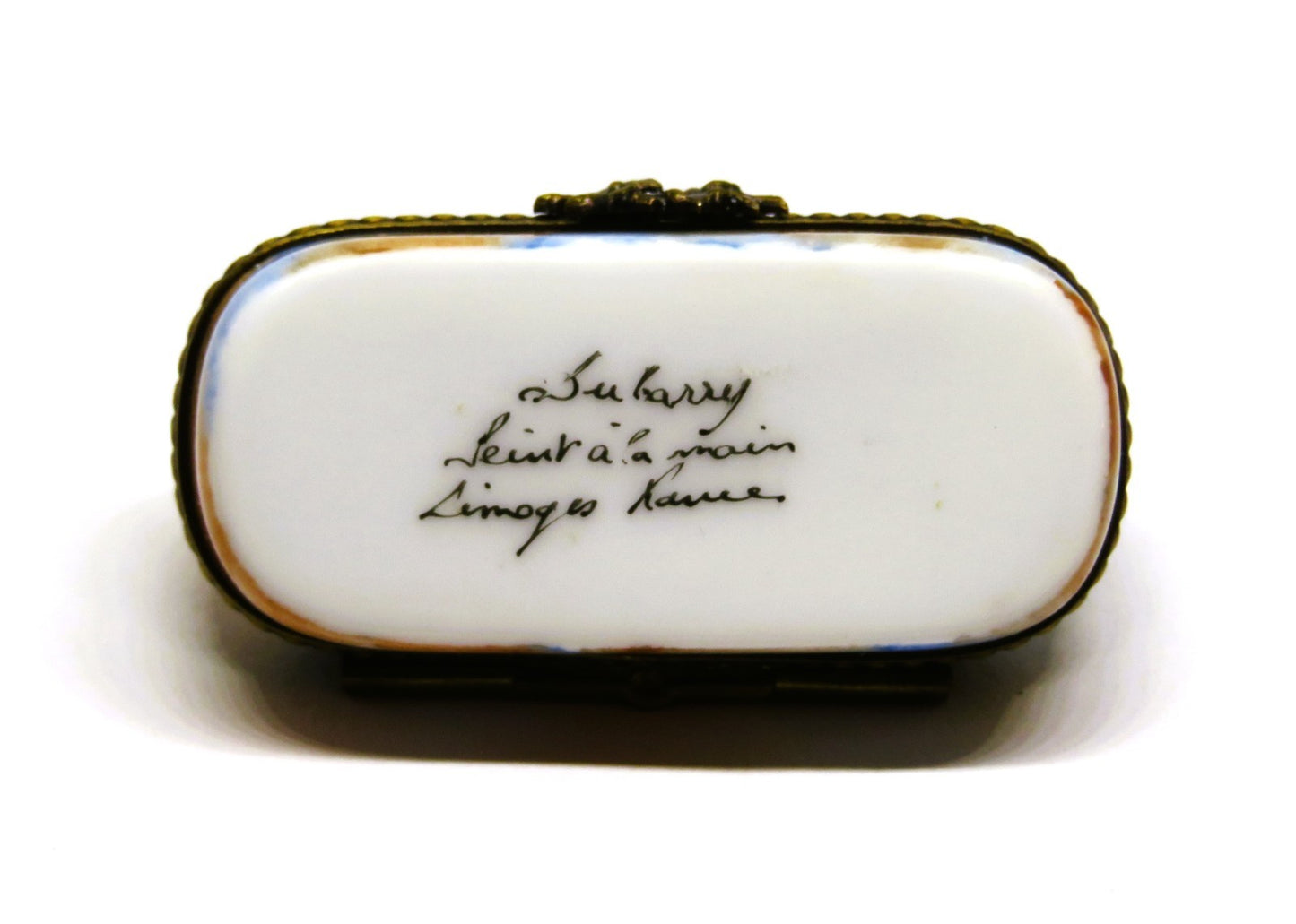 LIMOGES FRANCE - DUBARRY- SMALL FLORAL PIN BOX - WATERCOLOR FLOWERS - RIBBONS