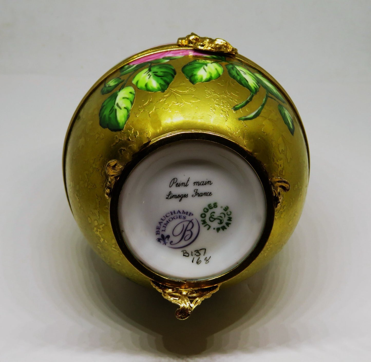 LIMOGES BOX - BEAUCHAMP - HUGE GOLD INCRUSTATION EGG - SONG BIRD & PINK ROSES