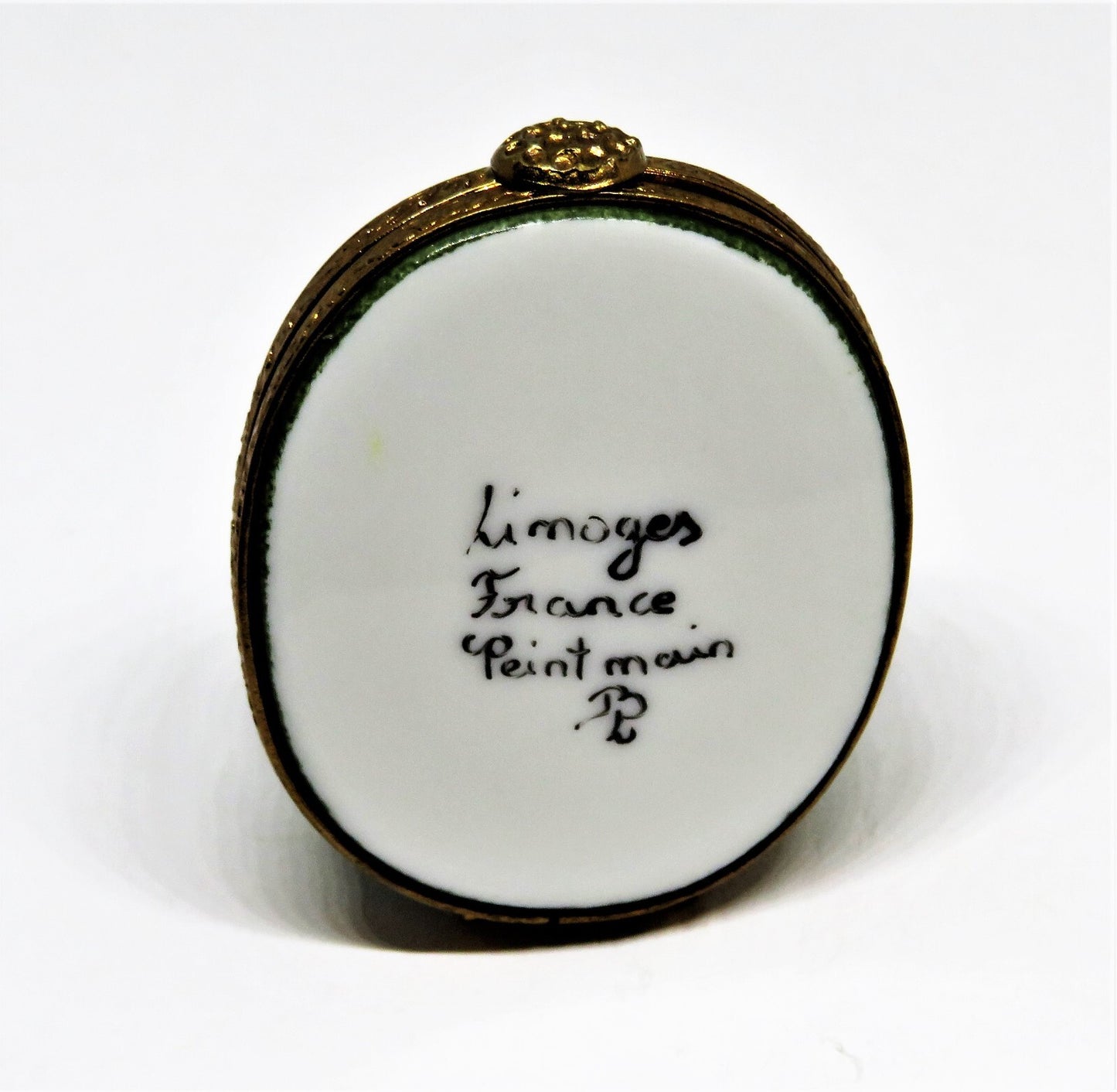 LIMOGES FRANCE BOX~ GREEN PLAID GOLFER'S CAP ~HAT~ GOLF BALL CLASP ~ PEINT MAIN