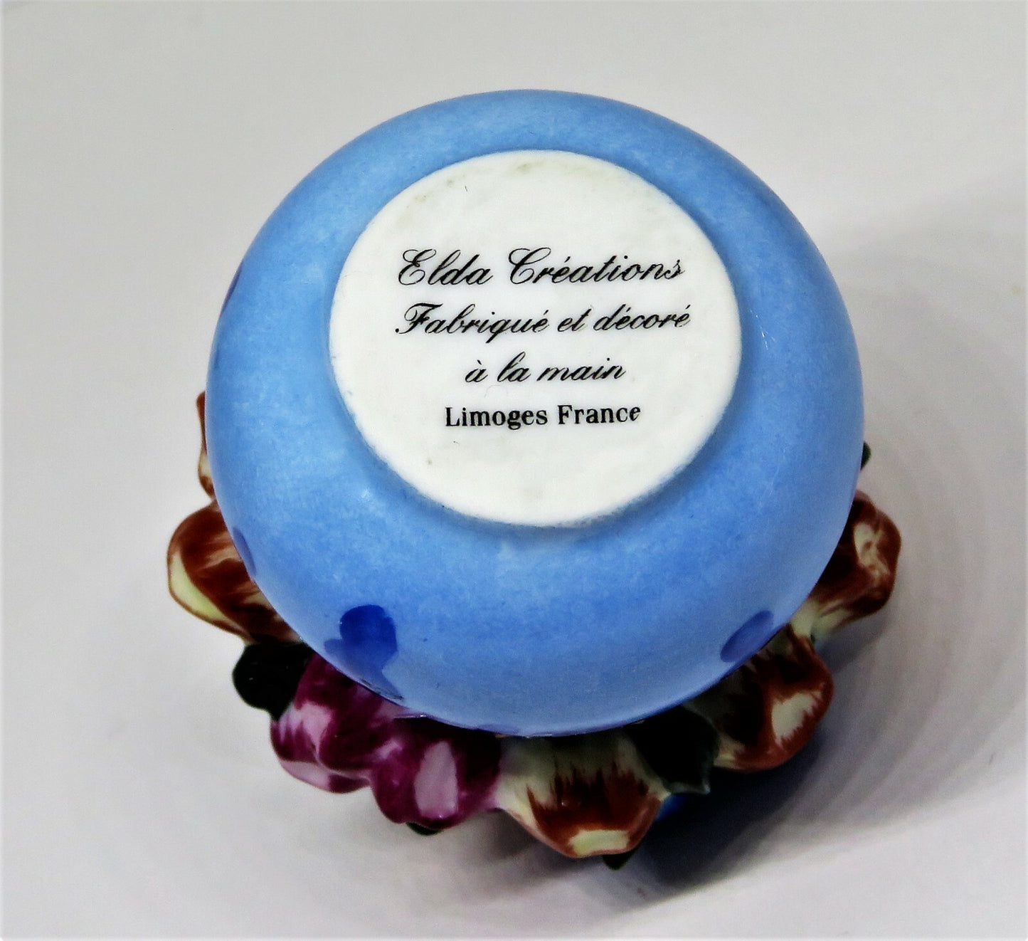 LIMOGES FRANCE BOX - ELDA - BLUE VASE & FLOWERS - BLUE, ORANGE & PINK TULIPS