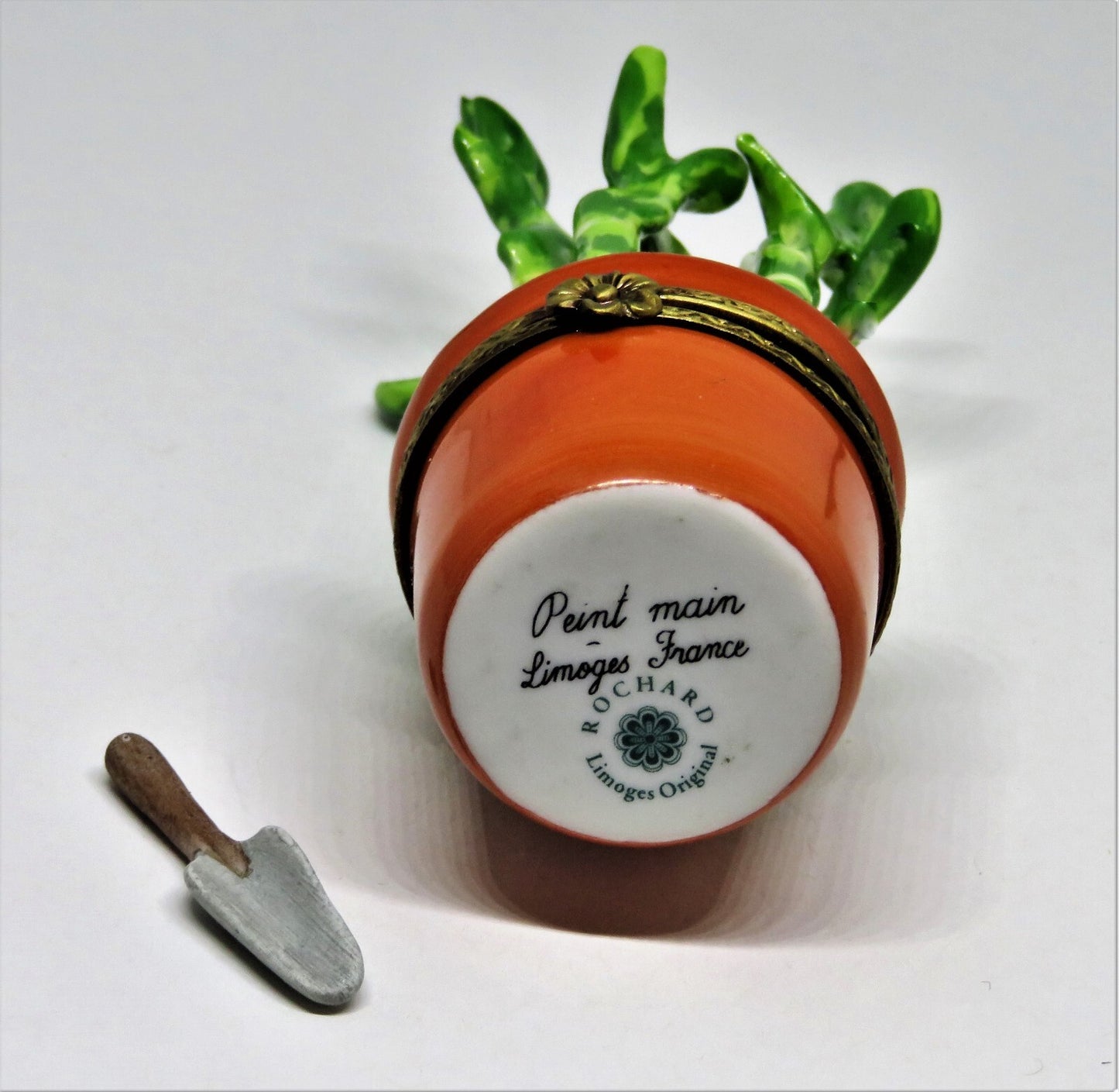 LIMOGES FRANCE BOX - ROCHARD - LUCKY BAMBOO PLANT & PORCELAIN GARDENING TOOL