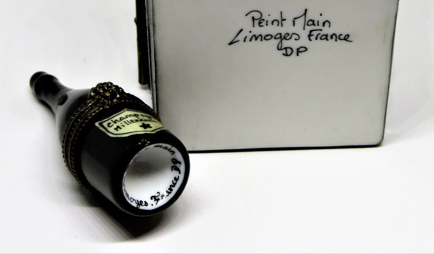 LIMOGES FRANCE 2 BOX SET - CHAMPAGNE CASE - FLUTES & BOTTLE INSIDE - GRAPE LEAF