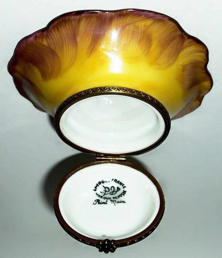 LIMOGES FRANCE BOX~ PARRY-VIEILLE ~ YELLOW SUNFLOWER & CUT OUT STEM ~ PEINT MAIN