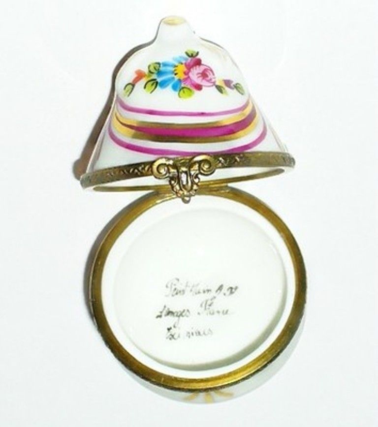 LIMOGES BOX ~ FLORAL PEAR & PERFUME BOTTLE ~ DAISY & ROSE & RIBBON ~ PEINT MAIN