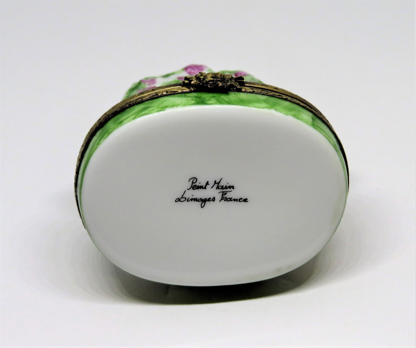 LIMOGES FRANCE BOX - EASTER BUNNY & ARBOR OF PINK FLOWERS & GARDEN GATE - RABBIT