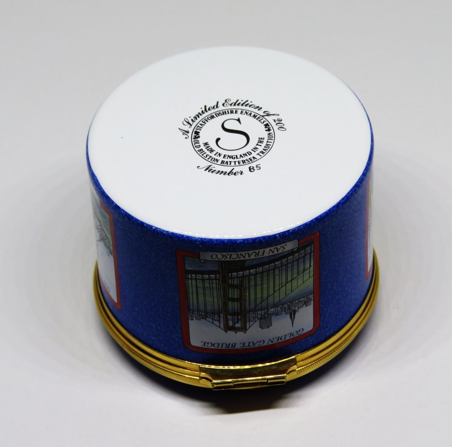 STAFFORDSHIRE ENGLISH ENAMEL BOX - U. S. LANDMARKS - STATUE OF LIBERTY - CAPITOL