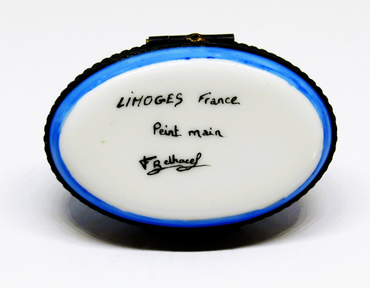 LIMOGES FRANCE BOX - COLORFUL MALLARD DUCK IN BLUE POND - REEDS & CATTAIL INSIDE