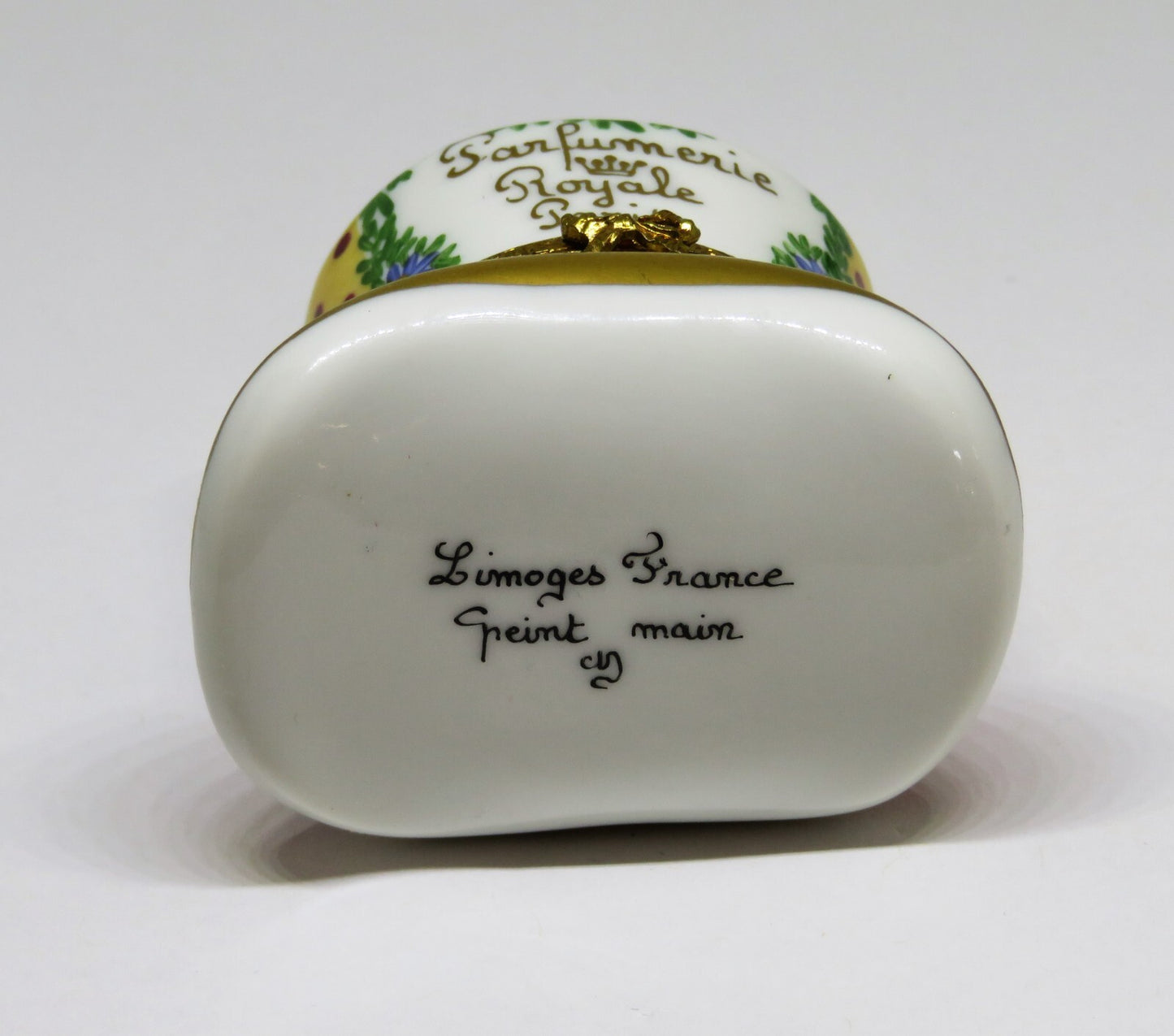 LIMOGES FRANCE BOX - PARIS PARFUMERIE HAT & PERFUME BOTTLE - FLOWERS - ROSES