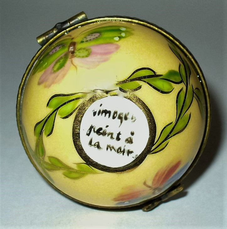 LIMOGES BOX- BUTTERFLY EASTER EGG - MULTI-COLORED BUTTERFLIES & LAUREL & FLOWERS