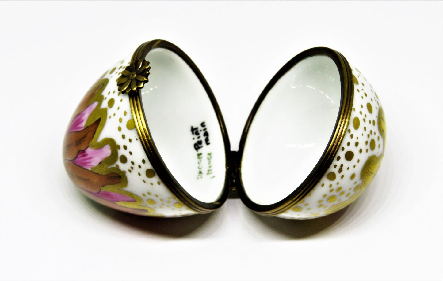 LIMOGES FRANCE BOX - COLORFUL FLORAL EGG - FLOWERS & LEAVES - WATERCOLORS