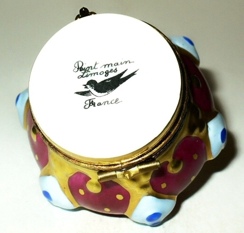 LIMOGES BOX~ KING'S BURGUNDY & GOLD 'JEWELED' CROWN ~ FLEUR-DE-LIS ~PEINT MAIN
