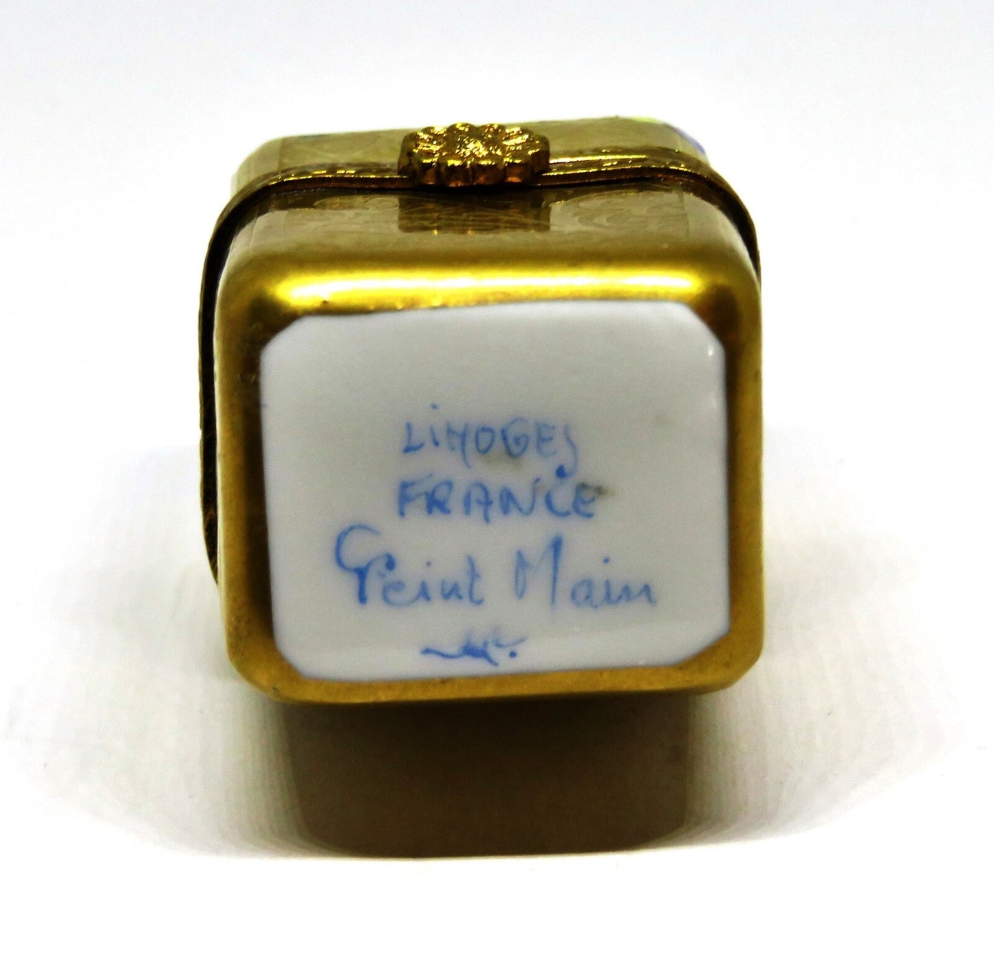 LIMOGES BOX - SMALL GOLD INCRUSTATION CHEST & PERFUME BOTTLE - FLOWERS - ROSES