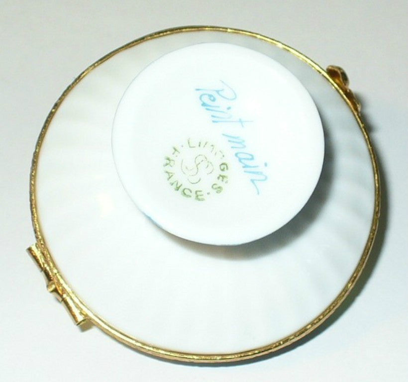 LIMOGES FRANCE BOX~ FRUIT BOWL & PEDESTAL ~APPLES & PEARS & BANANAS~ PEINT MAIN