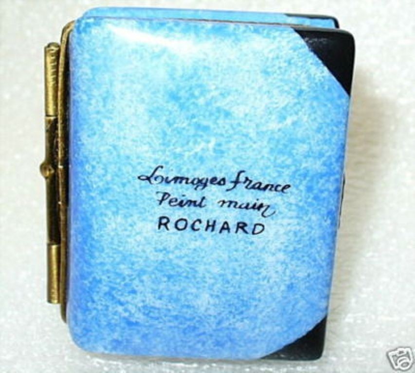 LIMOGES FRANCE BOX -ROCHARD- TEDDY BEAR & SCHOOL BOOK -SCHOOL SUPPLIES- SPELLING