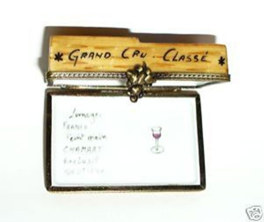 LIMOGES FRANCE BOX ~ CHAMART ~ WOODEN WINE CRATE & BORDEAUX BOTTLES ~ PEINT MAIN