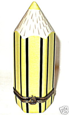 LIMOGES FRANCE  BOX ~ YELLOW LEAD PENCIL ~ SCHOOL SUPPLIES ~ PEINT MAIN