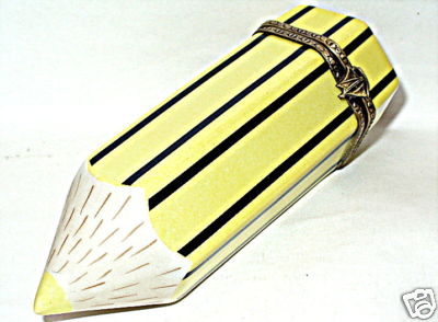 LIMOGES FRANCE  BOX ~ YELLOW LEAD PENCIL ~ SCHOOL SUPPLIES ~ PEINT MAIN