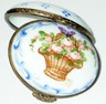 LIMOGES FRANCE BOX~ VINTAGE FLORAL EASTER EGG & FLOWER BASKET ~ROSES~ PEINT MAIN