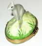 LIMOGES FRANCE BOX - VINTAGE GRAY KANGAROO - AUSTRALIAN ANIMALS - LEAF CLASP