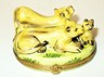 LIMOGES FRANCE BOX ~ FAMILY OF FEMALE LIONS & PLAYFUL CUB ~WILD CATS~ PEINT MAIN