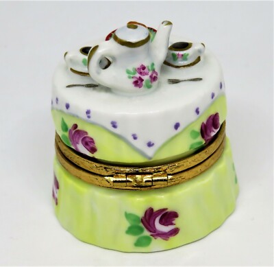 LIMOGES FRANCE BOX- ARTORIA - TEA FOR TWO GARDEN PARTY TABLE - CAKE - ROSES - LE