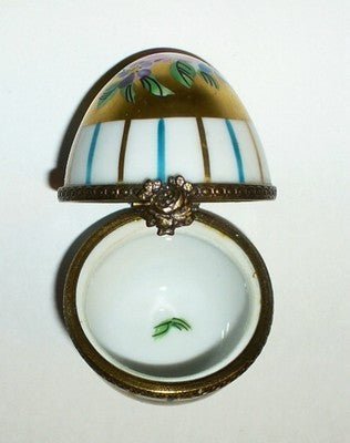 LIMOGES FRANCE BOX ~ FLORAL EGG & PERFUME BOTTLE ~ FLOWERS & STRIPES ~ ROSES