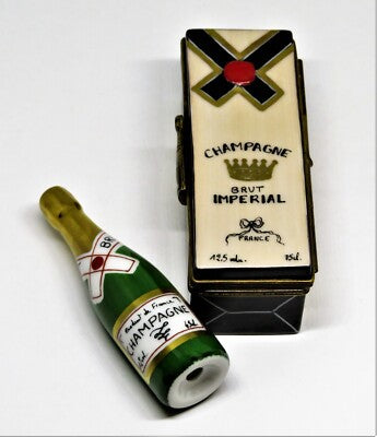 LIMOGES BOX - PARRY-VIEILLE - CRATE & BOTTLE OF BRUT CHAMPAGNE - NEW YEAR'S EVE