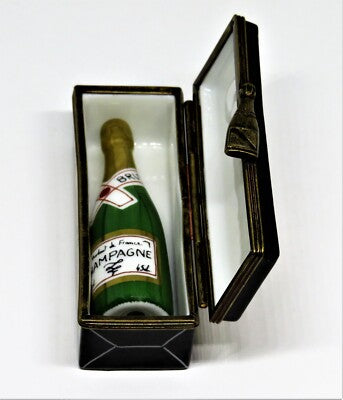 LIMOGES BOX - PARRY-VIEILLE - CRATE & BOTTLE OF BRUT CHAMPAGNE - NEW YEAR'S EVE