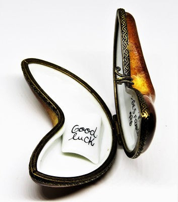LIMOGES FRANCE BOX ~ CHINESE FORTUNE COOKIE &  "GOOD LUCK" FORTUNE ~ PEINT MAIN