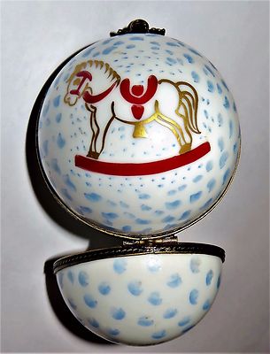LIMOGES FRANCE BOX~ CHRISTMAS BALL ORNAMENT ~ TOY ROCKING HORSE ~ LE ~PEINT MAIN
