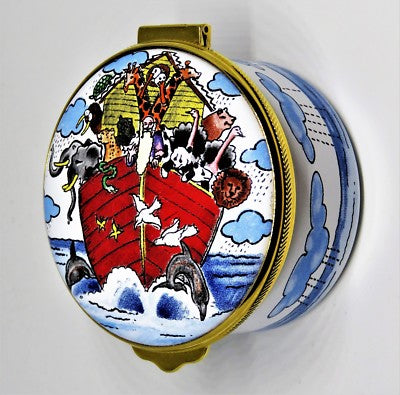 ALASTOR ENGLISH ENAMEL BOX- NOAH'S ARK & ANIMALS - CLOUDS & RAIN - BIBLE STORIES