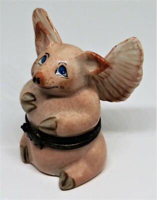 LIMOGES FRANCE BOX - ANGEL PIG - PINK PIG & WINGS - "WHEN PIGS FLY" - FLYING PIG