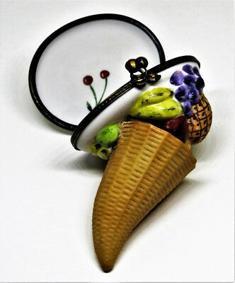 LIMOGES BOX - CHAMART - THANKSGIVING -CORNUCOPIA & FRUITS- WICKER HORN OF PLENTY