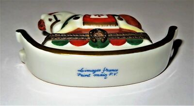 LIMOGES FRANCE BOX -PARRY-VIEILLE- TOY ROCKING HORSE -TOYS- GOLD BELLS & FLOWERS