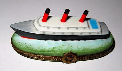 LIMOGES FRANCE BOX -CHAMART- CRUISE SHIP -OCEAN LINER- SHIP'S WHEEL & DECK CHAIR