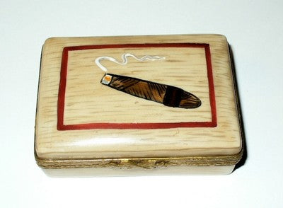 LIMOGES ~ 'WOODEN' CIGAR BOX & LUXURY CIGARS INSIDE ~ TOBACCO ~ PEINT MAIN