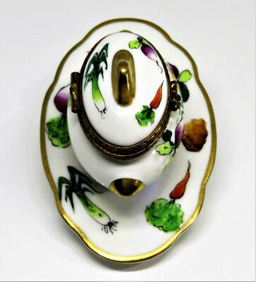 LIMOGES FRANCE BOX - PARRY-VIEILLE - VEGETABLE SOUP TUREEN & ATTACHED PLATTER
